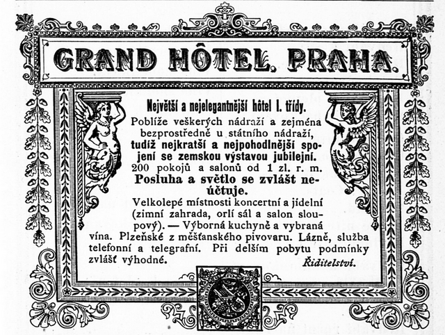 Foto: repro katalog Jubilejní zemské výstavy. Inzerát v katalogu jubilejní Všeobecné zemské výstavy v Praze 1891